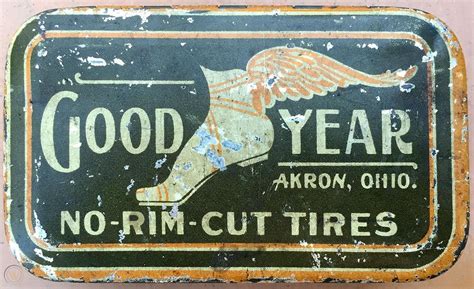 Vintage Good Year Akron, Ohio No Rim Cut Tires Tin Box